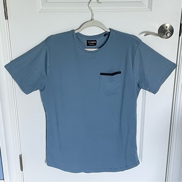 Cuts Crew Curve Hem Blue Short Sleeve Pocket T- T-Shirt- 47055 - Picture 11 of 15